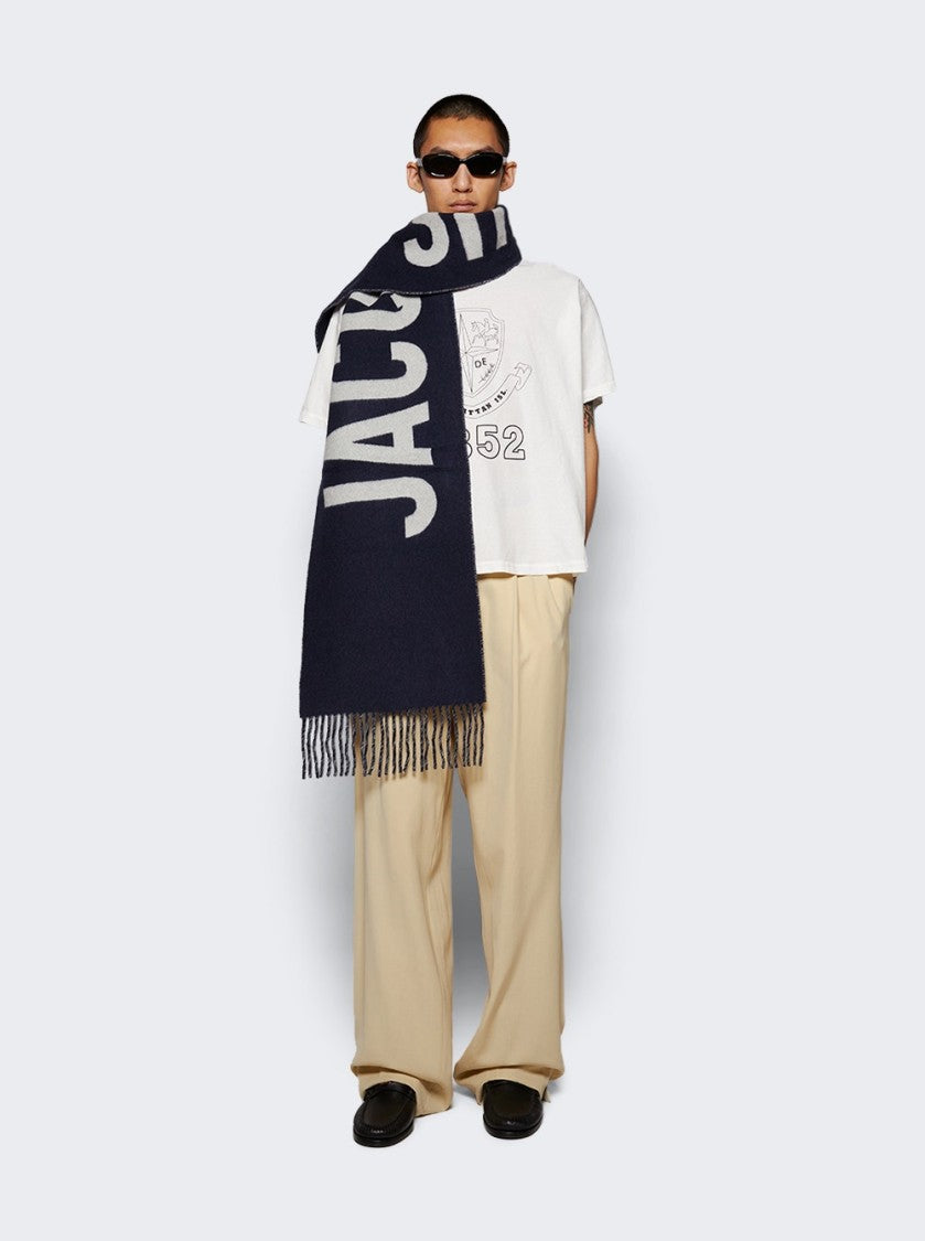 Jacquemus Fringed Logo Scarf Navy