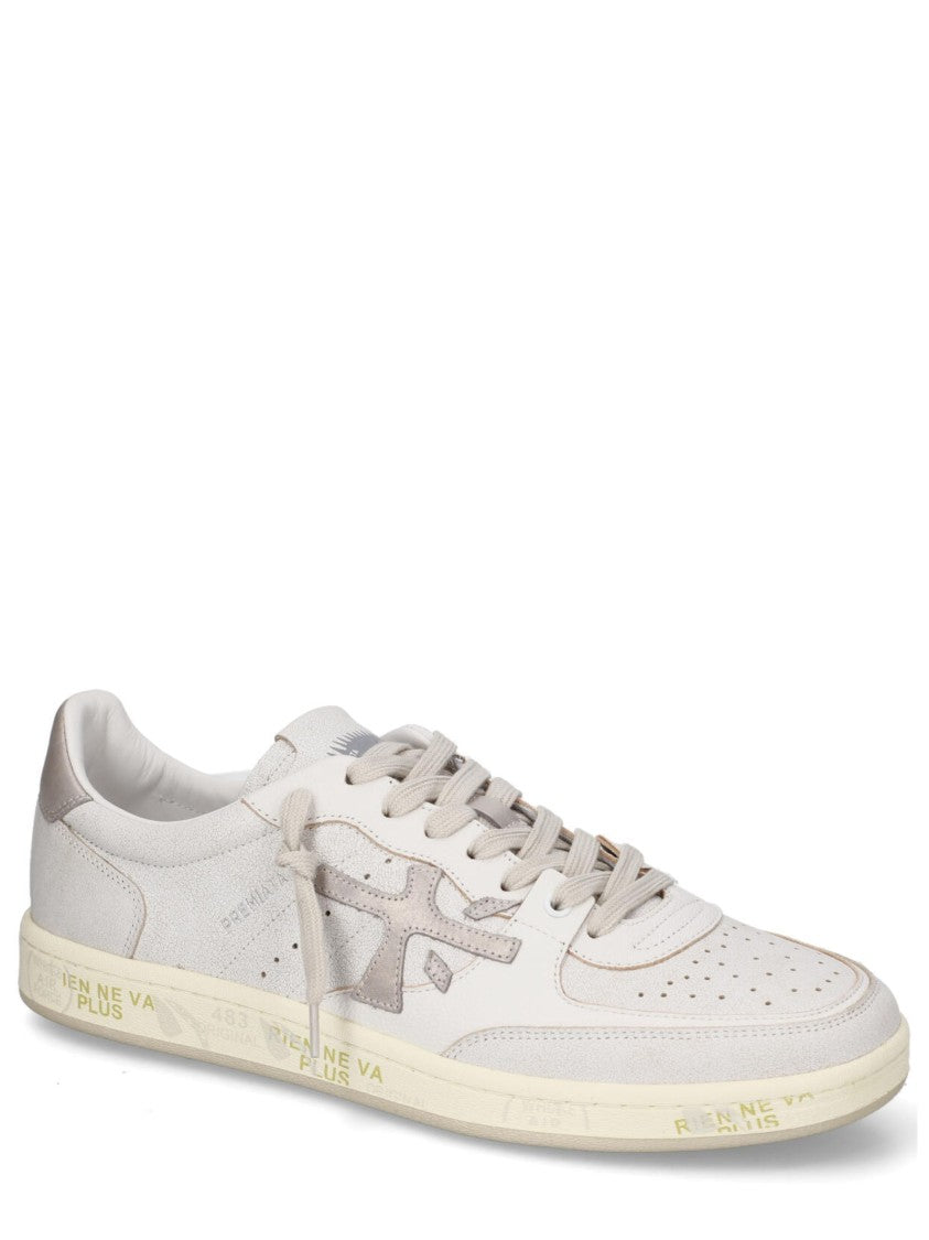 Premiata Distressed White Leather And Suede Bskt Sneakers