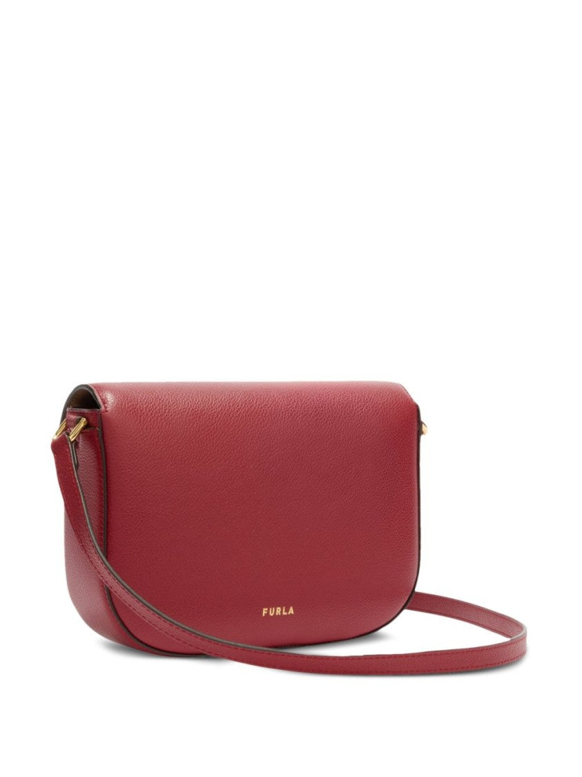 Furla Dark Red Pebbled Flap Shoulder Bag