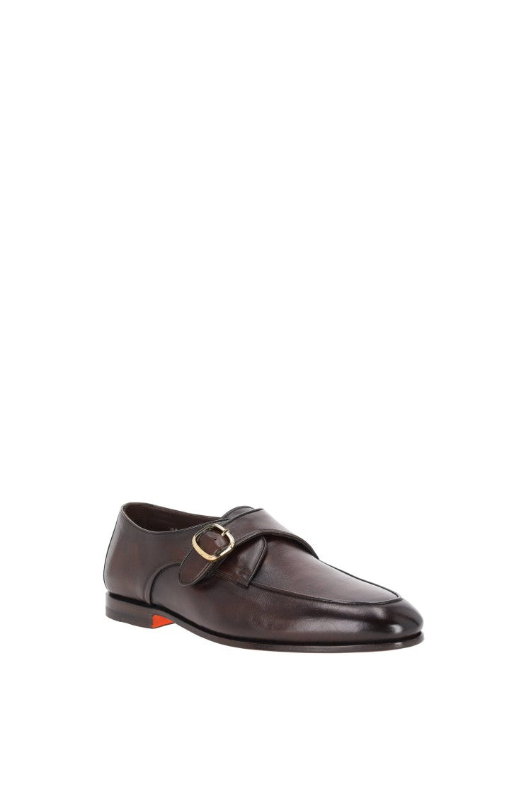 Santoni Oak Brown Carlo Patina Leather Loafers