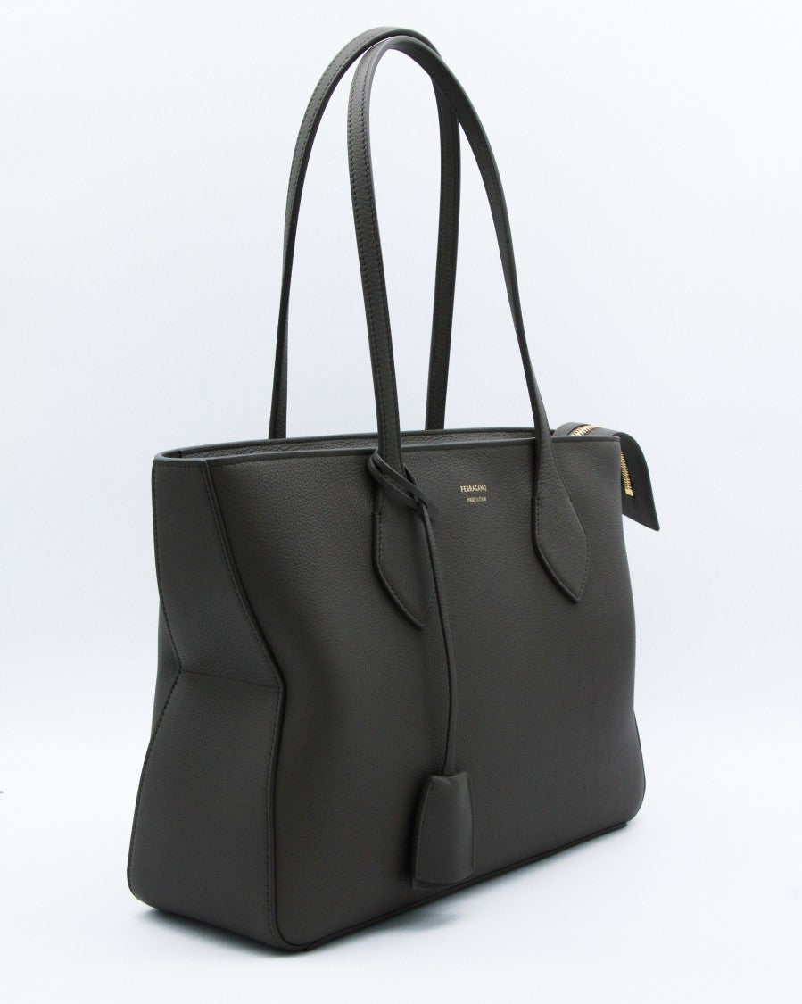 Ferragamo Black Leather Star Tote