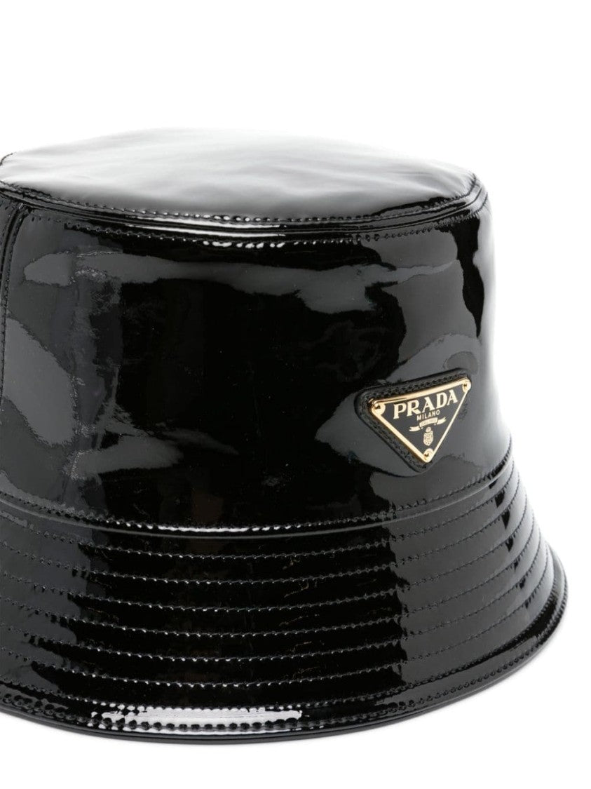 Prada Triangle-Logo Patent-Leather Bucket Hat