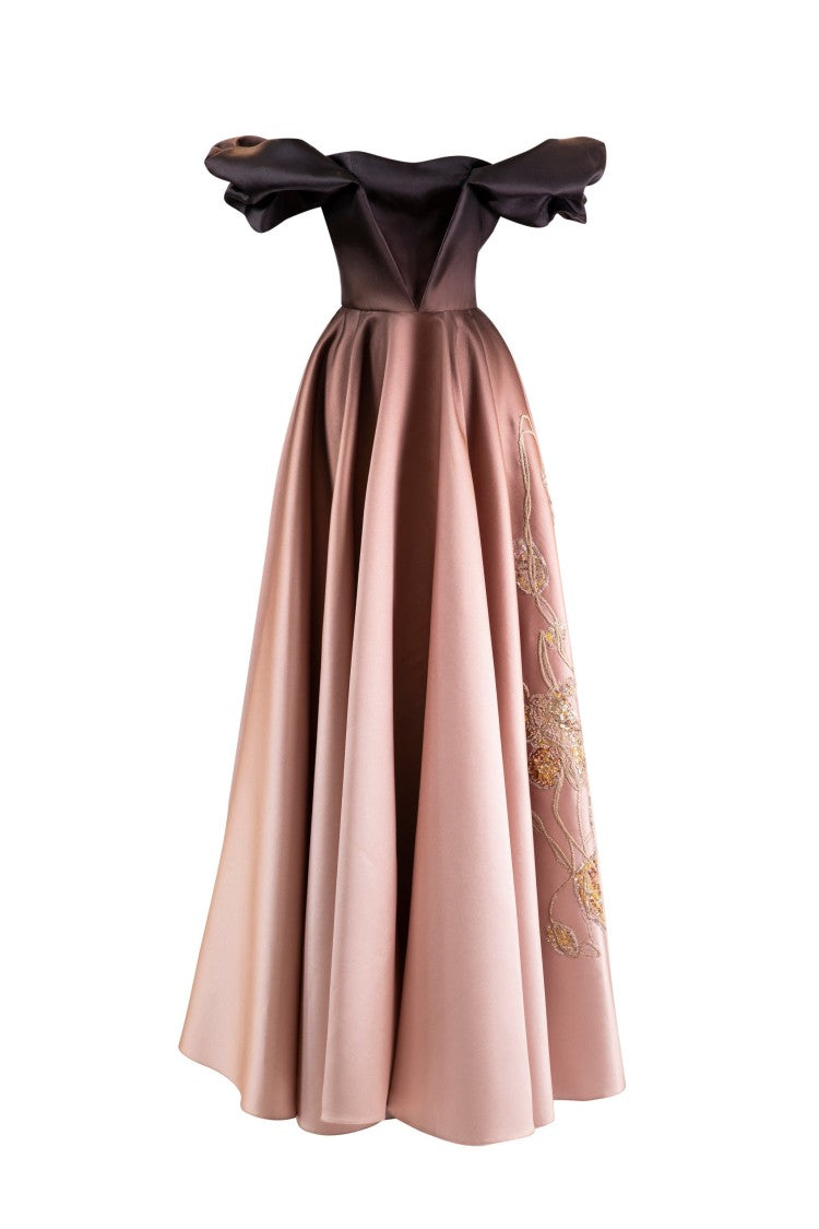 Saiid Kobeisy Off-Shoulder Gradient Printed Dress With Beading