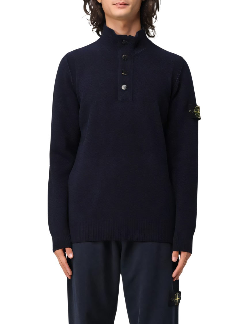 Stone Island Classic Black Turtleneck With Ribbed Hem
