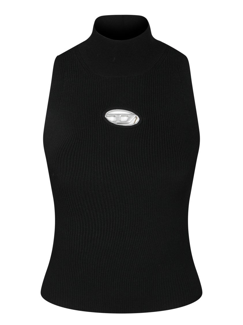 Diesel Fitted Black Tank Top With High Neckline