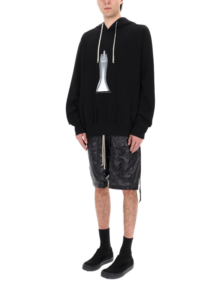 Drkshdw By Rick Owens Oversized Front Graphic Long Strap Cotton Hoodie