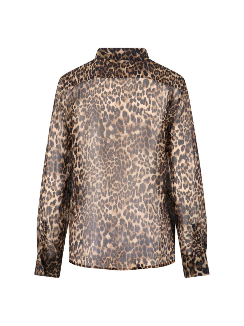 Nili Lotan Leopard Print Silk Shirt With Classic Collar
