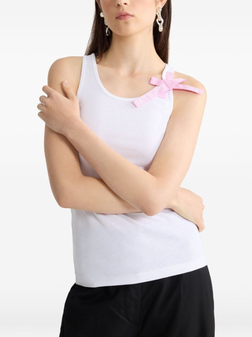 Patou White Silk And Nylon Crew Neck Top