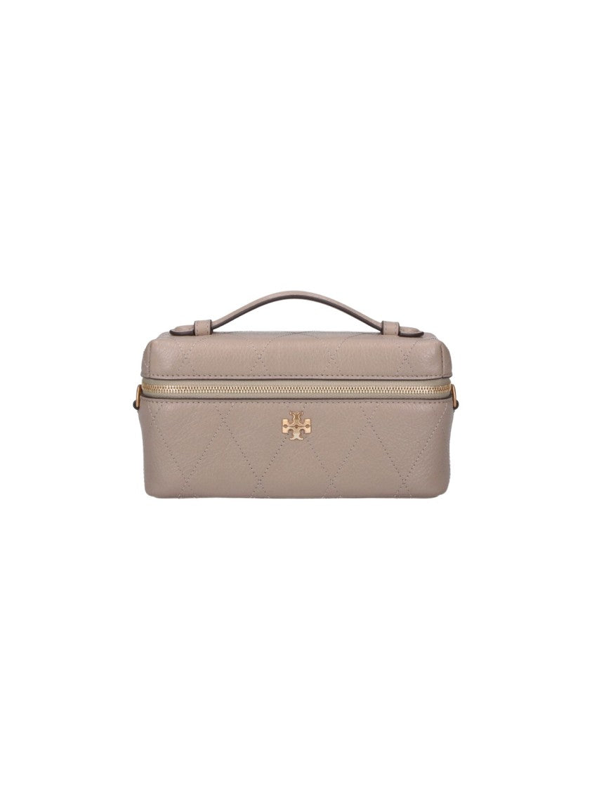 Tory Burch Grey Leather Kira Diamond Top Handle Bag