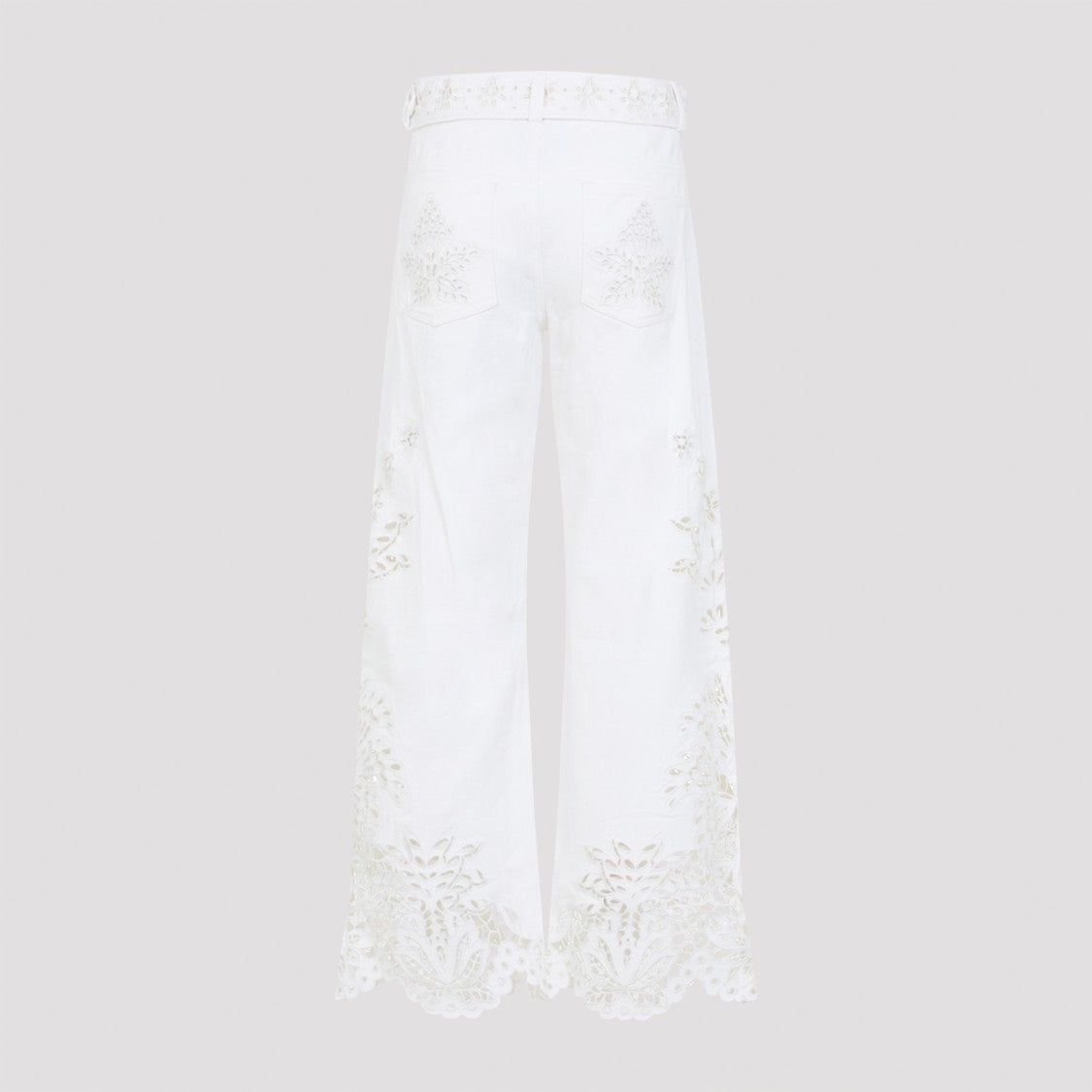 Farm Rio Straight-Leg Trousers With Floral Cut-Out Embroidery And Matching Belt