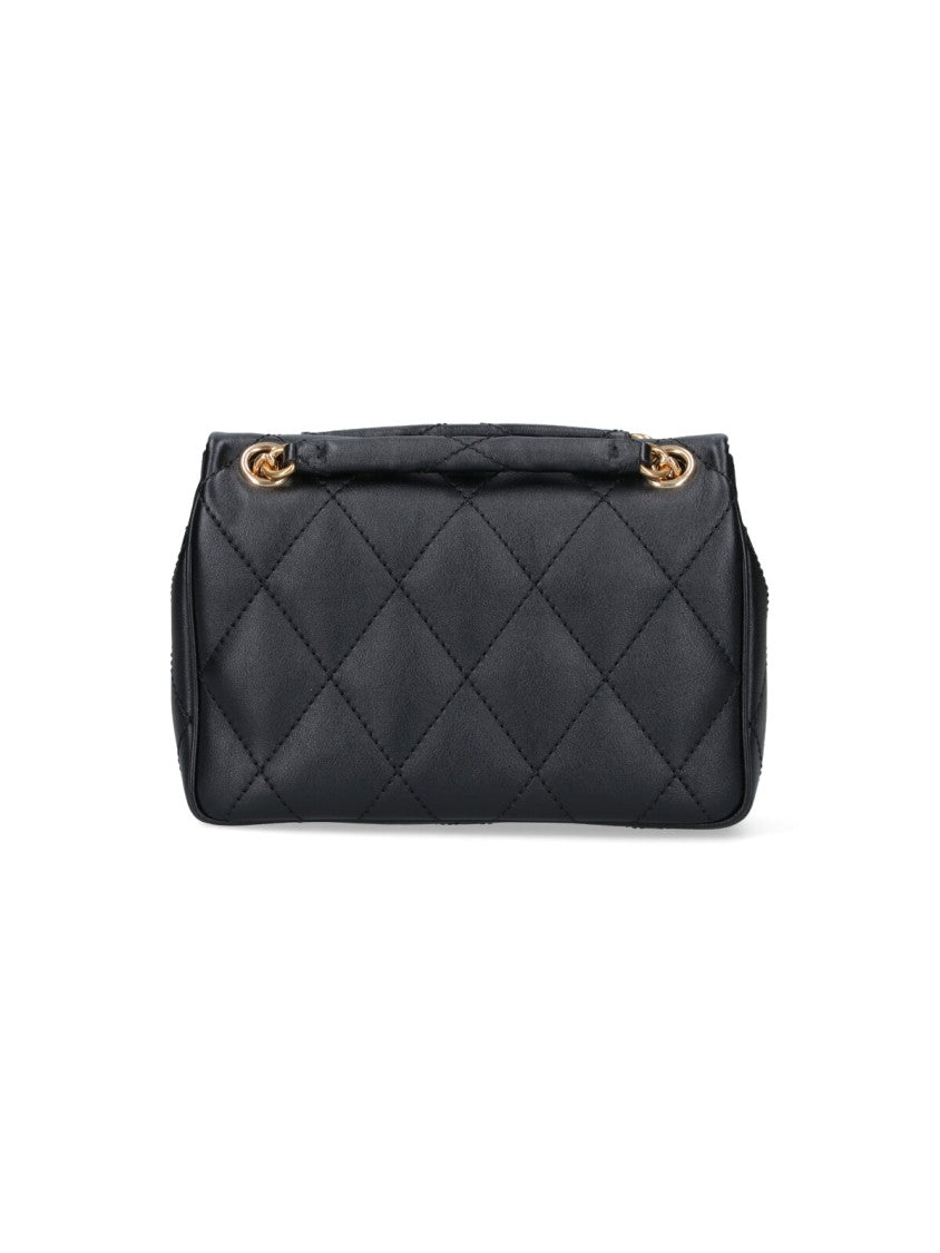 Burberry Compact Quilted Black Bag With Gold-Tone Plaque