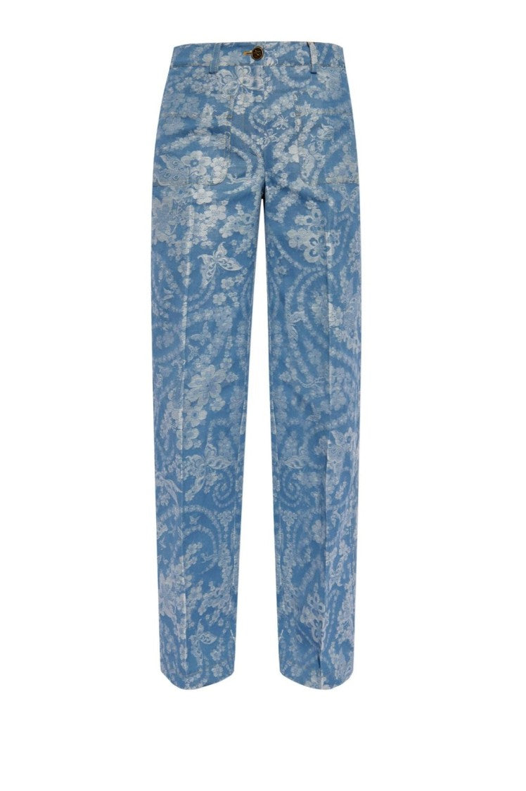 Etro Light Blue Floral Pattern Trousers