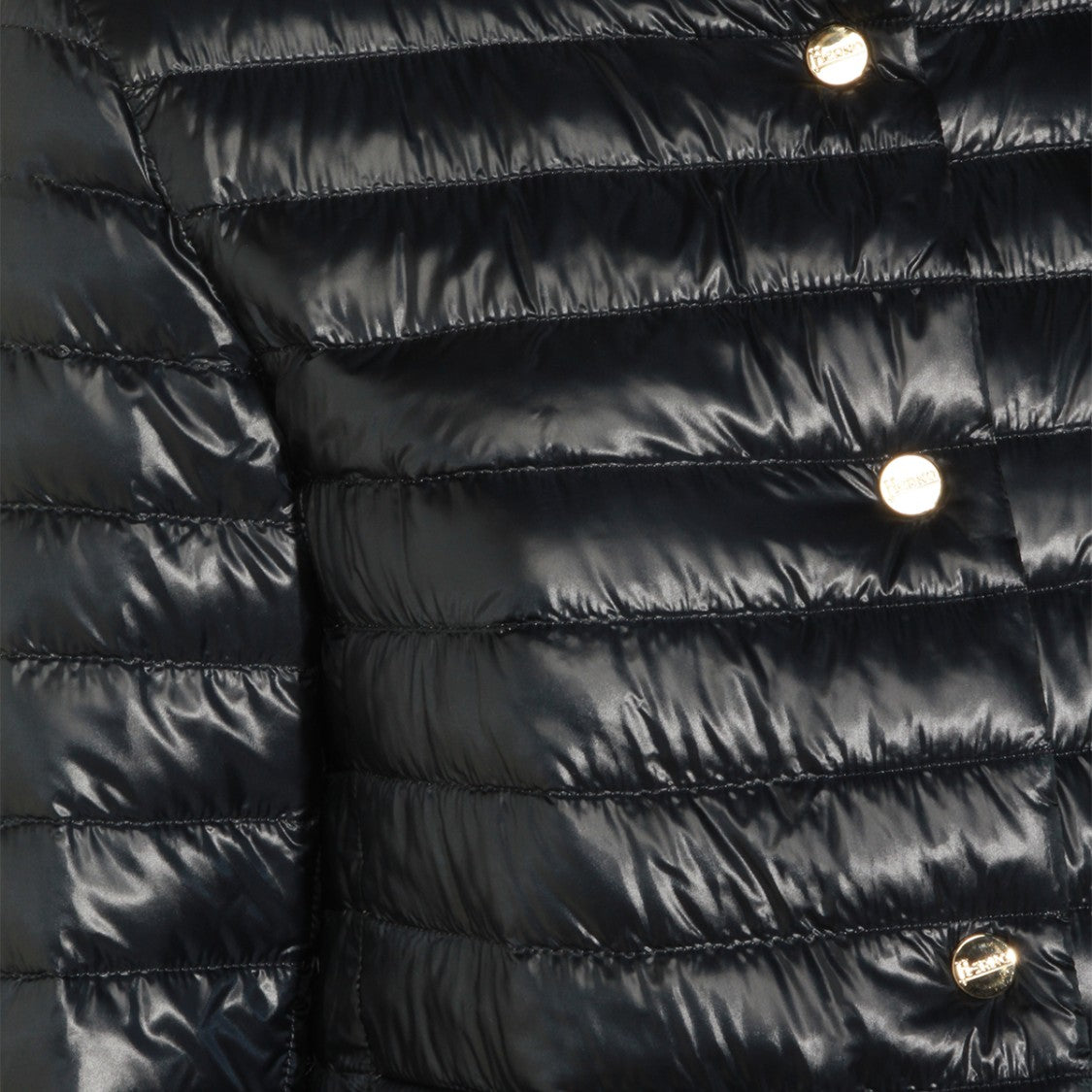 Herno Glossy Quilted Short Coat With Metallic Buttons