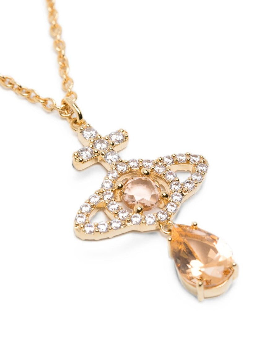 Vivienne Westwood Gold Orb Pendant Amber Crystal Necklace