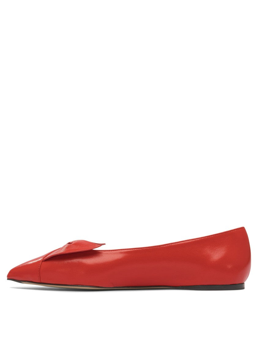 Ferragamo Red Leather Ballerinas With Bow Accent
