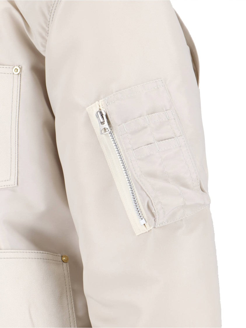 Sacai Light Beige Casual Jacket With Dark Brown Corduroy Collar