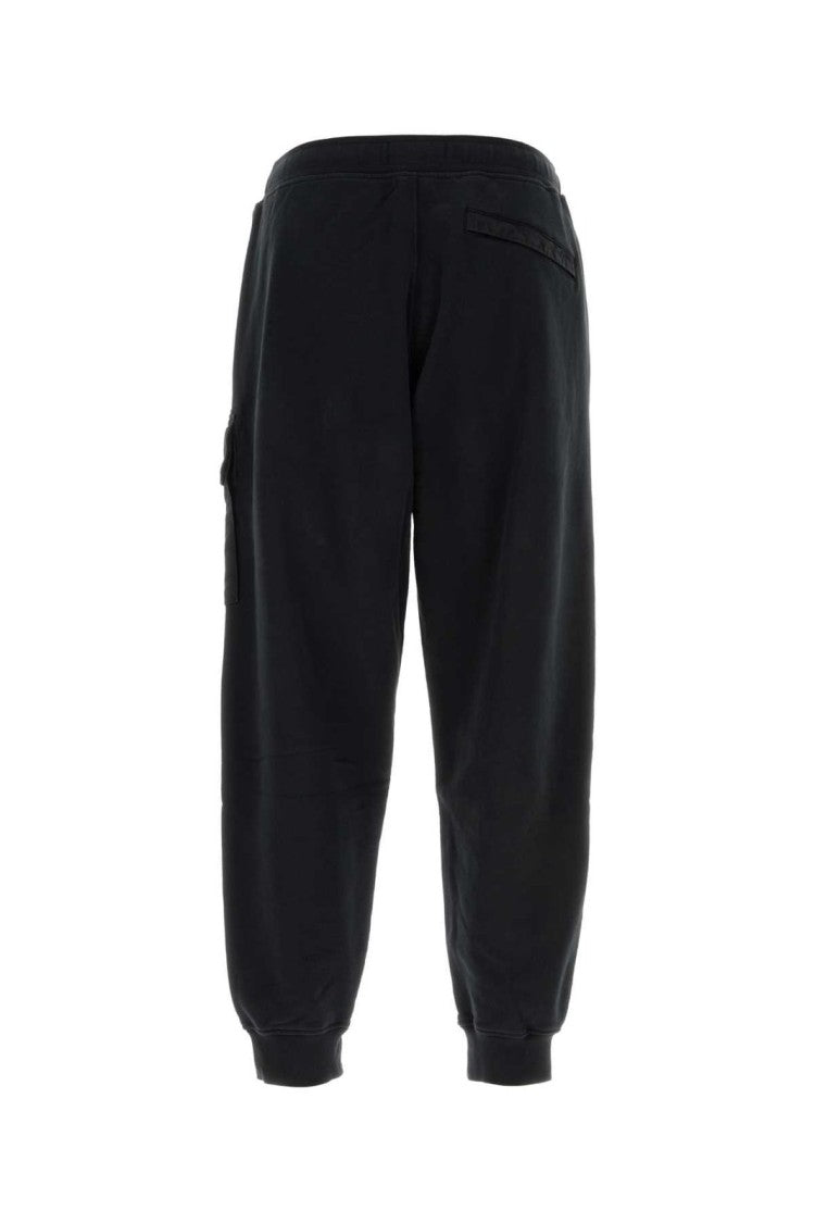 Stone Island Relaxed Fit Black Tapered Cargo Pants With Ribbed Cuffs And Emblem Patch
