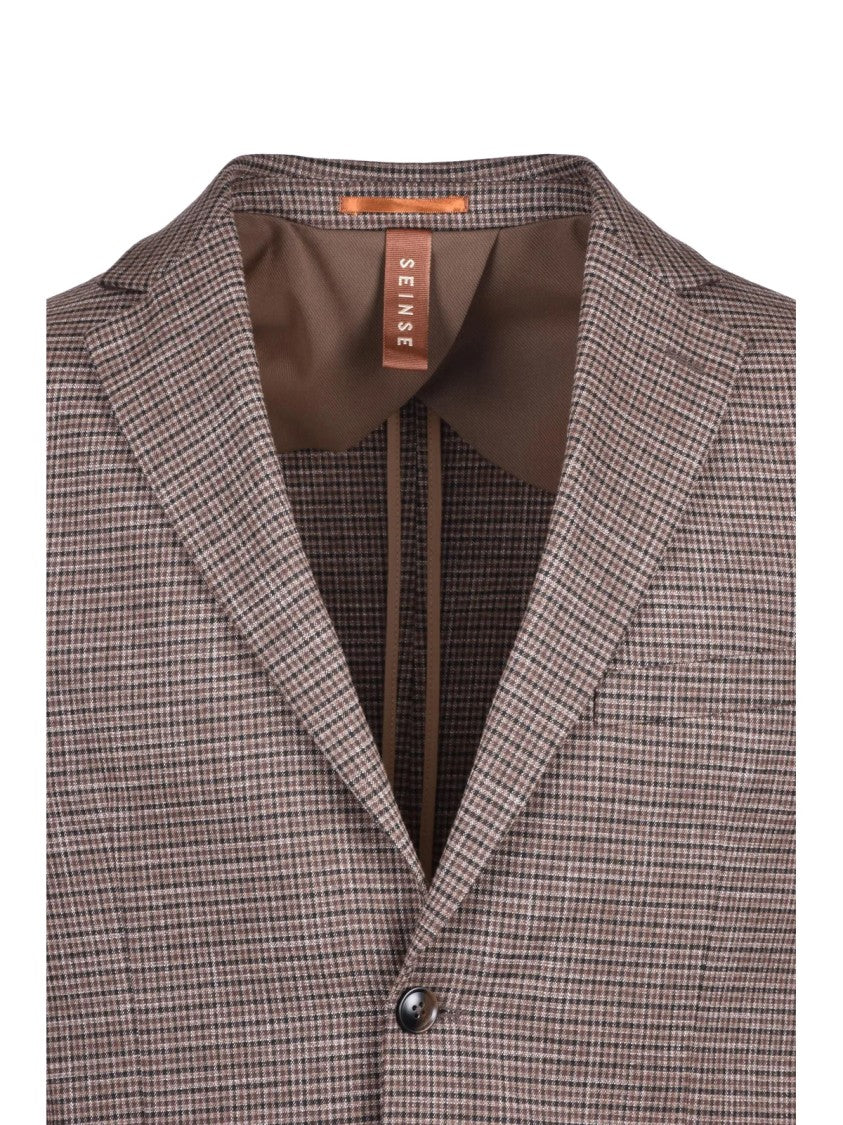 Seinse Brown Checkered Unlined Polyester-Blend Round Jacket