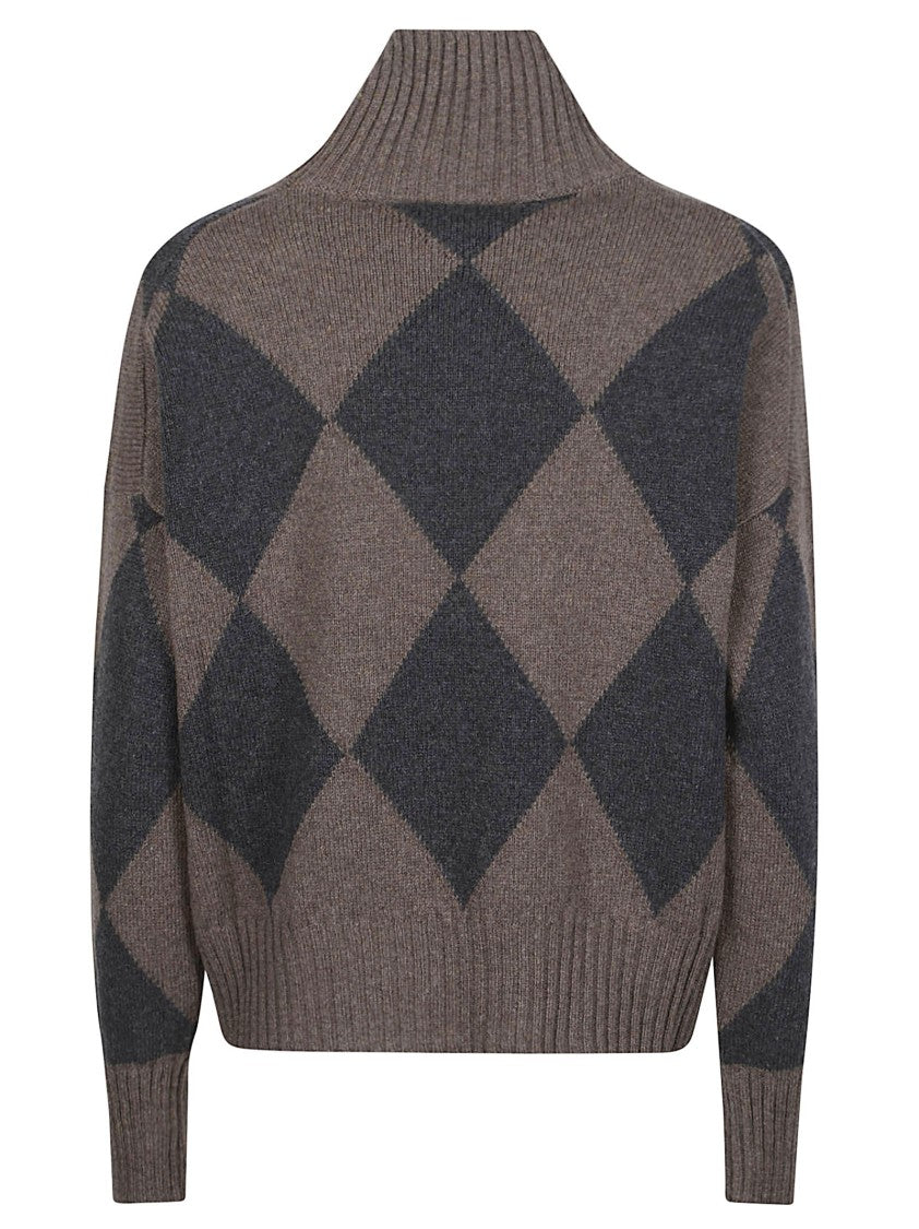 Aragona Argyle Cropped Cashmere Turtleneck