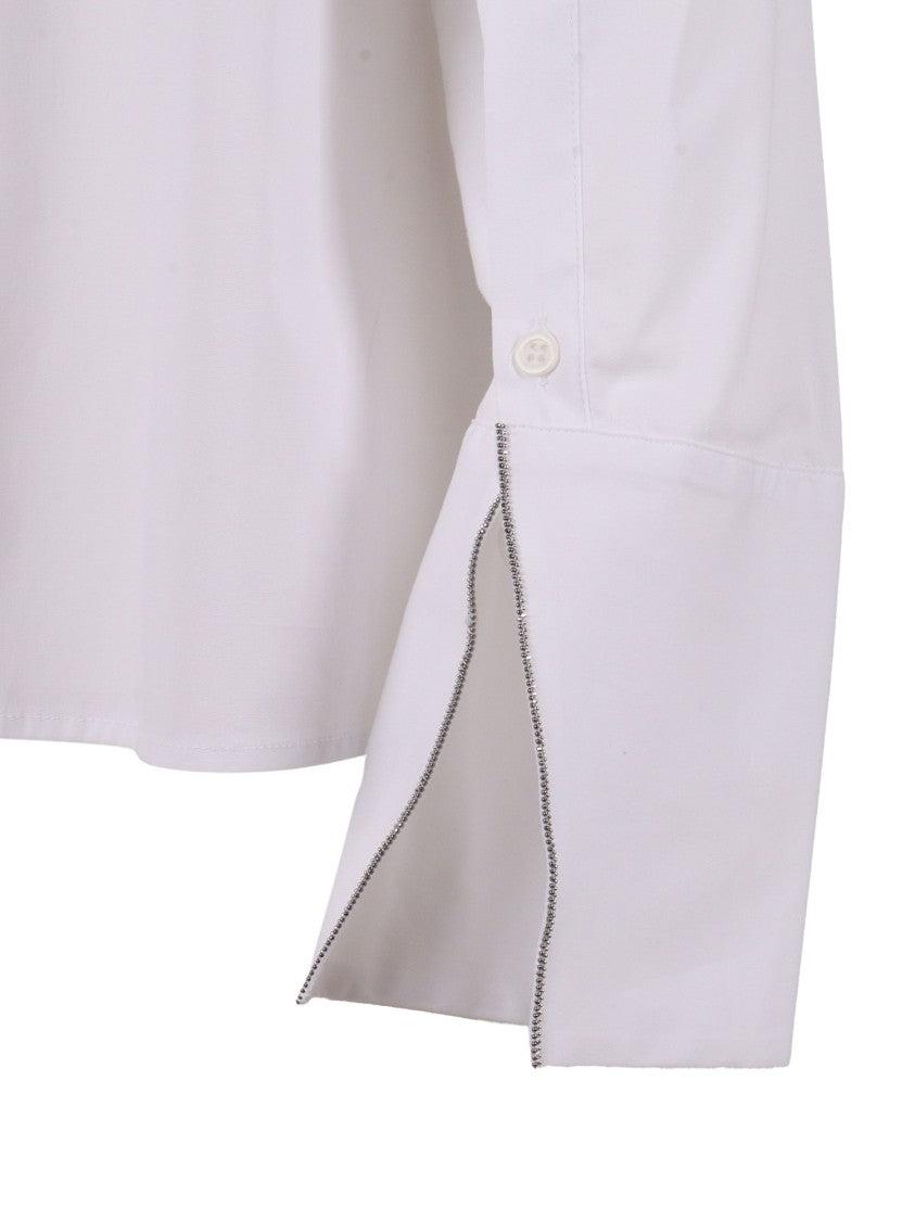 Peserico Crisp White Blouse With Unique Slit Cuffs