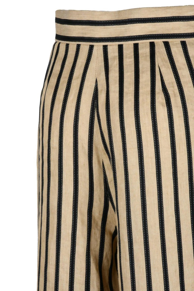 Max Mara Wide Leg Cestino Trousers Linen/Cotton - Beige/Black