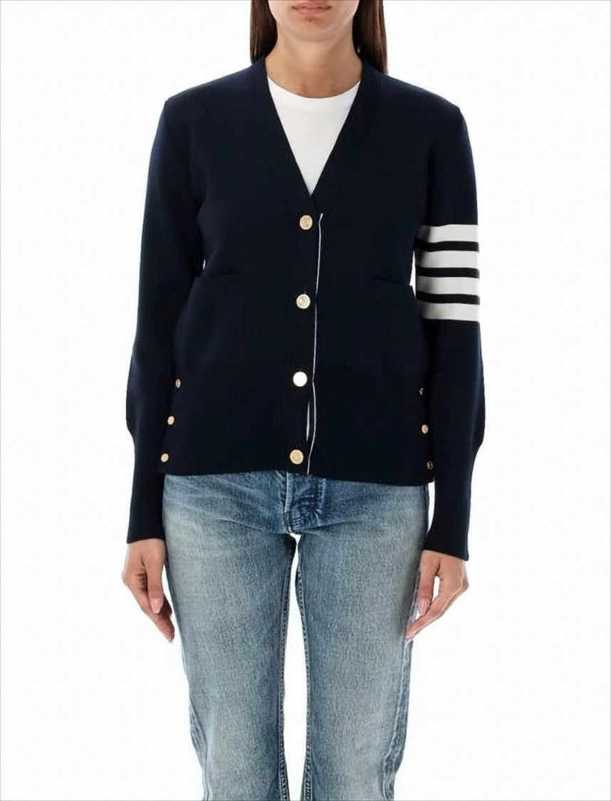Thom Browne Classic V-Neck Merino Wool Cardigan With Striped Detail