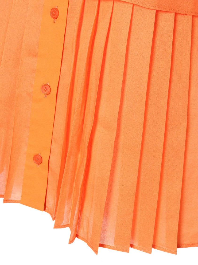 Alberta Ferretti Pleated Orange Cotton Top With Bow Detail