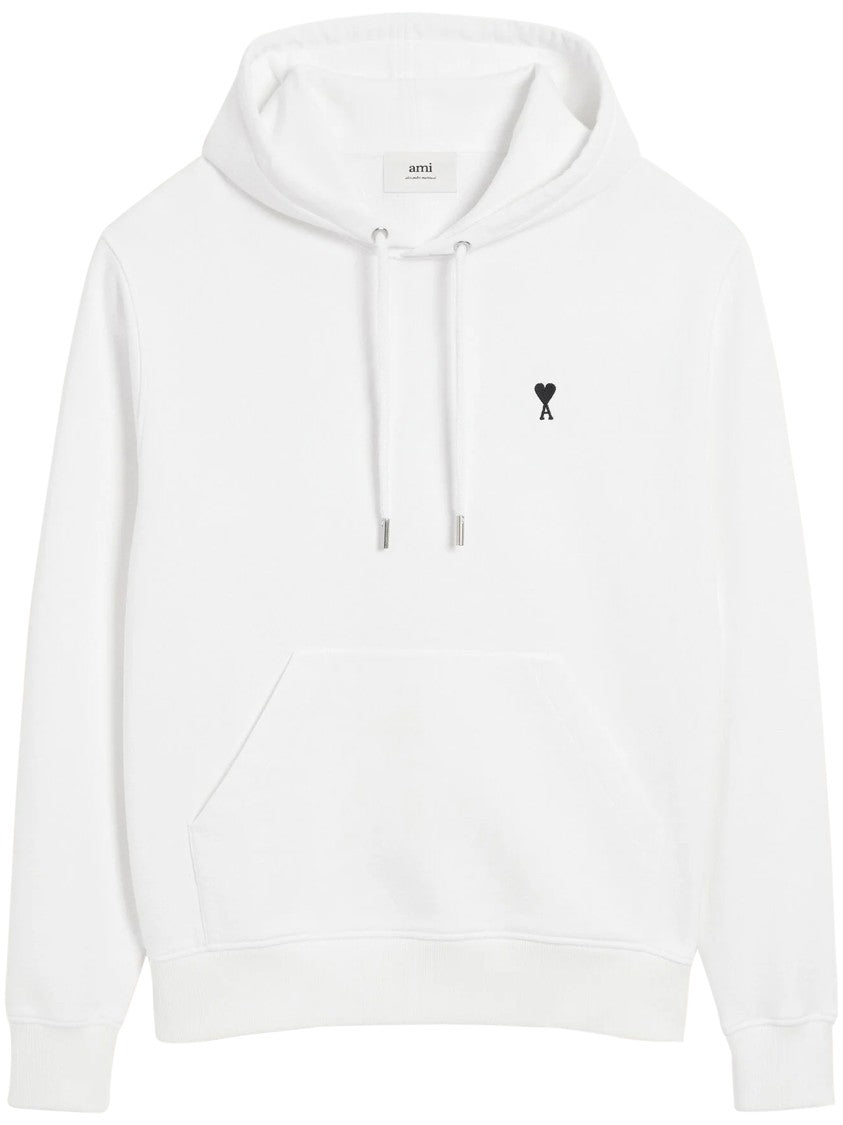 Ami Minimalist White Knit Sweater With Ribbed Cuffs