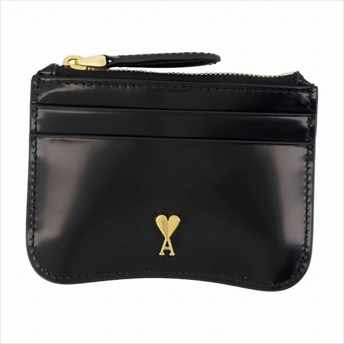Ami Paris Compact Black Calf Leather Card Wallet