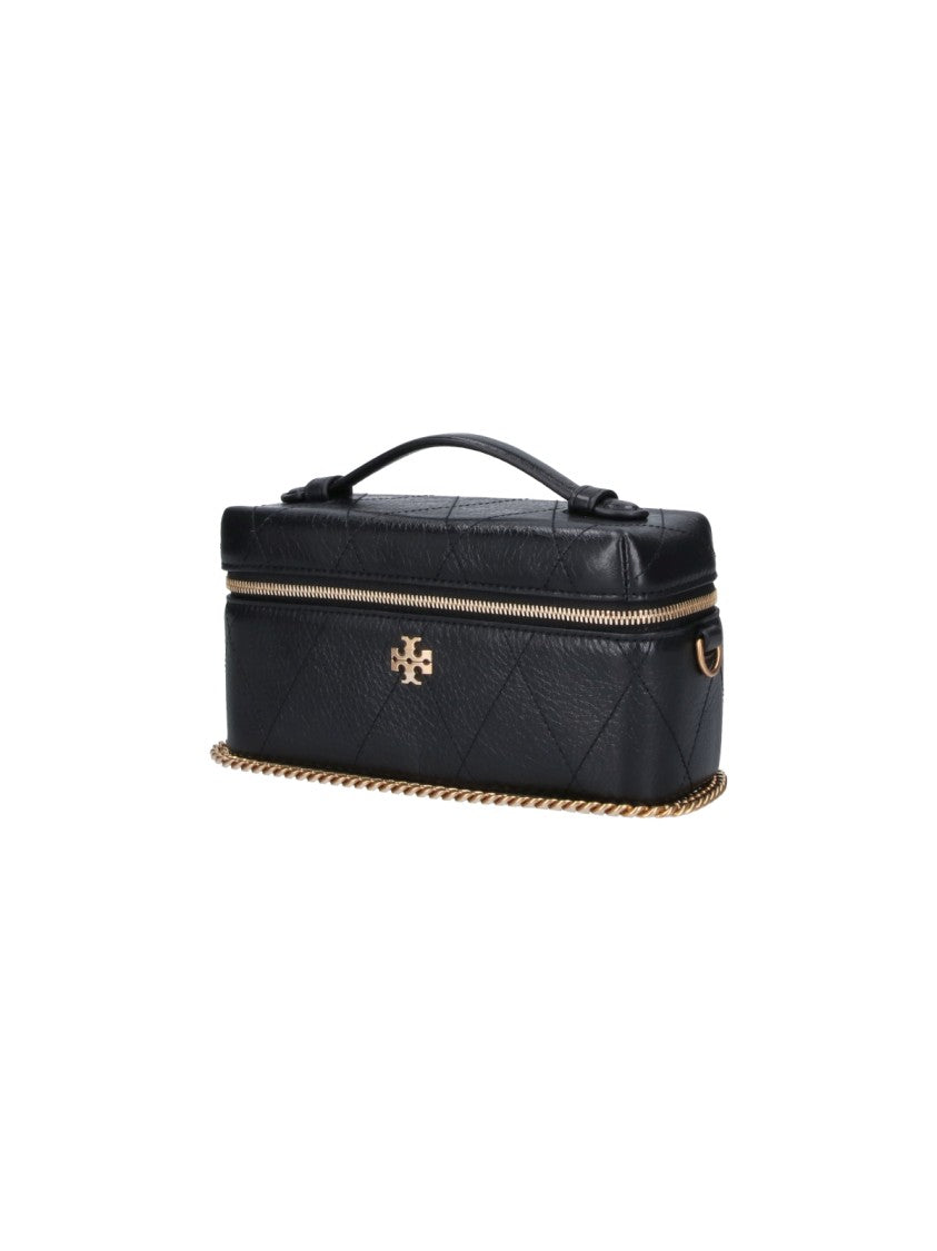 Tory Burch Black Leather Kira Diamond Top Handle Bag