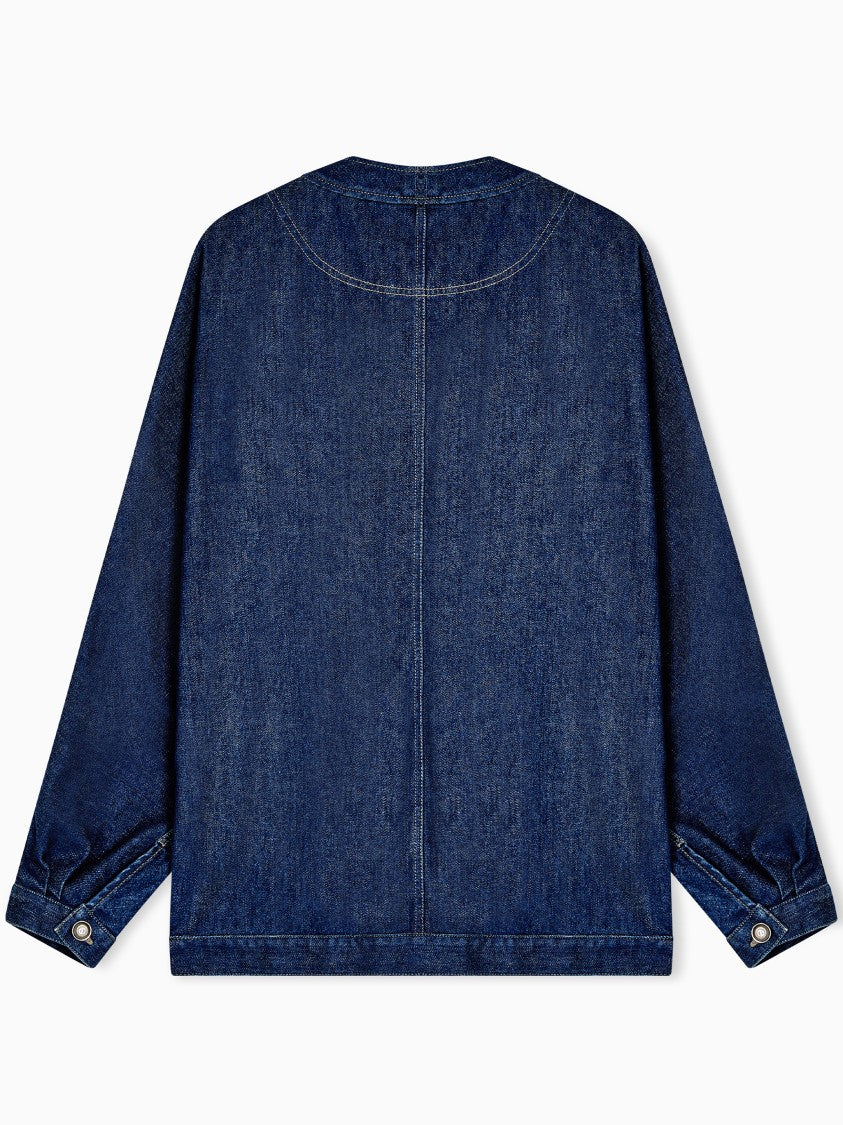 Giorgio Armani Indigo Denim V-Neck Metallic Button Jacket