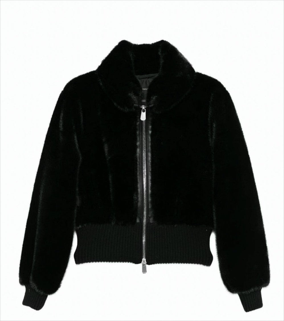 Pinko Black Aspen Fabric Fur Coat