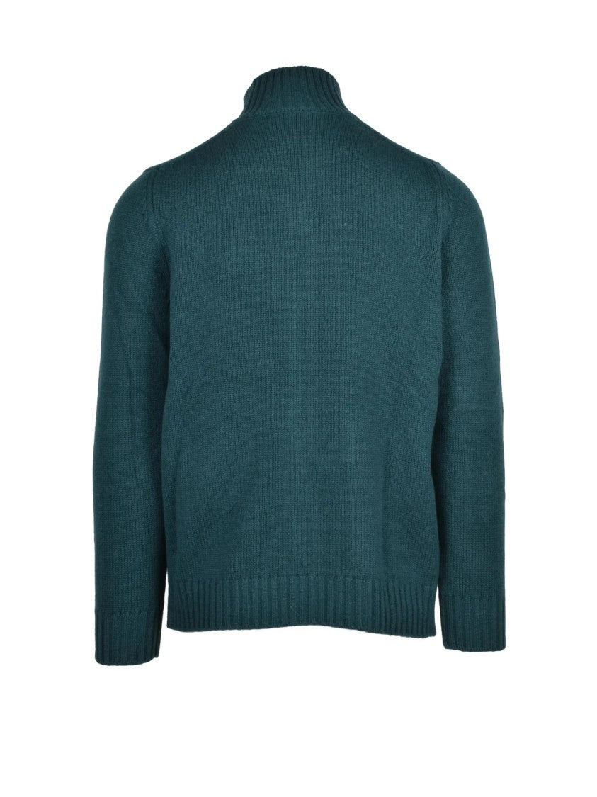 Luigi Gentile Green Mohair-Cashmere Zip Cardigan