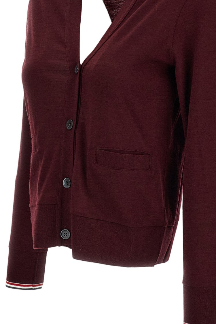 Thom Browne Red V-Neck Rwb Stripe Wool Cardigan