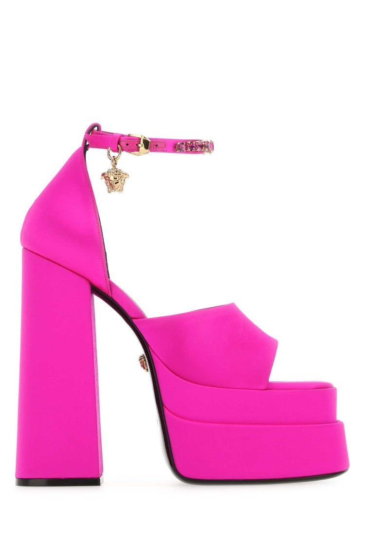 Versace Fuchsia Satin Medusa Aevitas Sandals