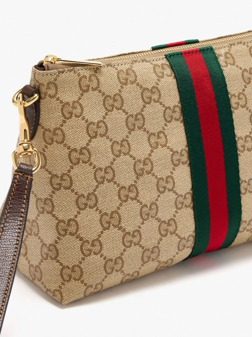 Gucci Rectangular Monogram Pouch With Detachable Wrist Strap