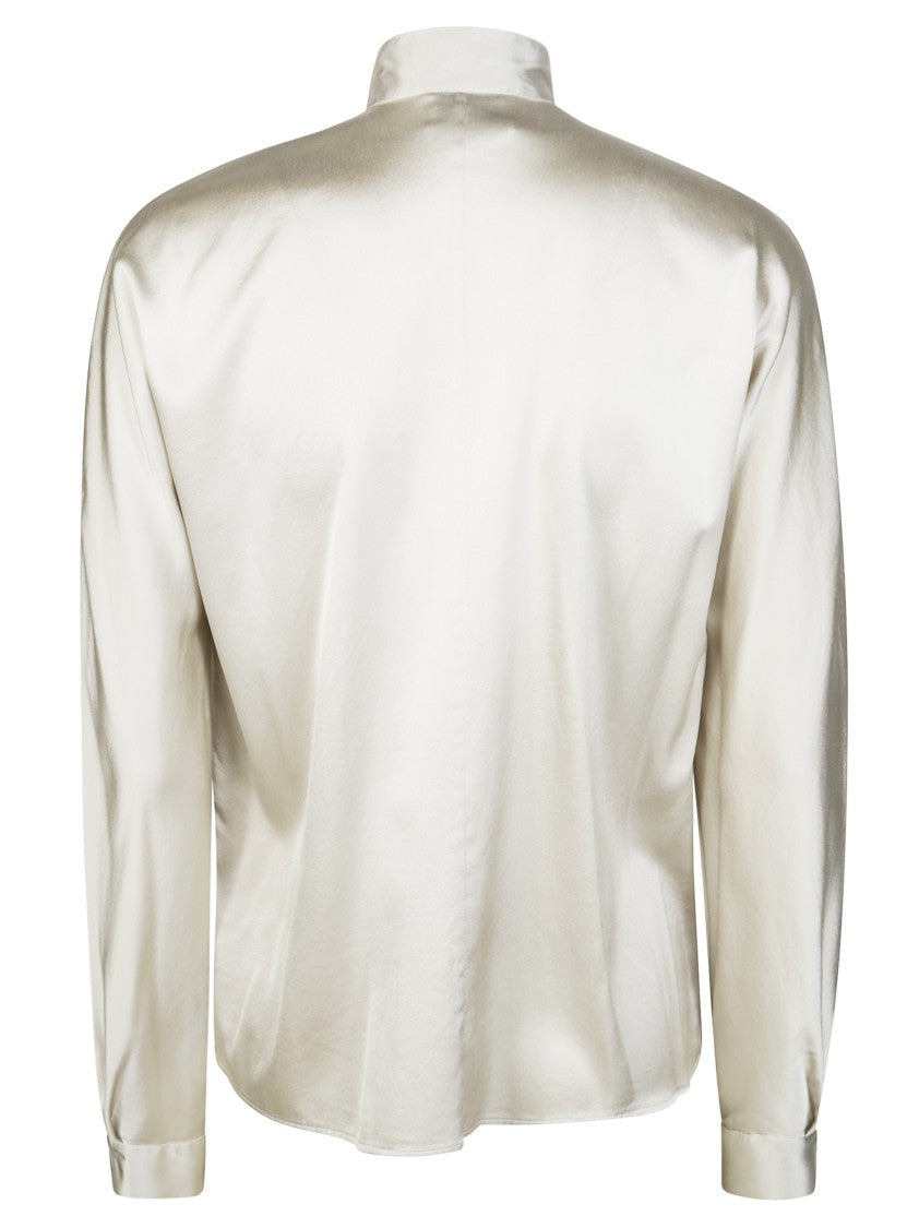 Forte Forte Satin Silk Blouse With High Neckline And Long Cuffs