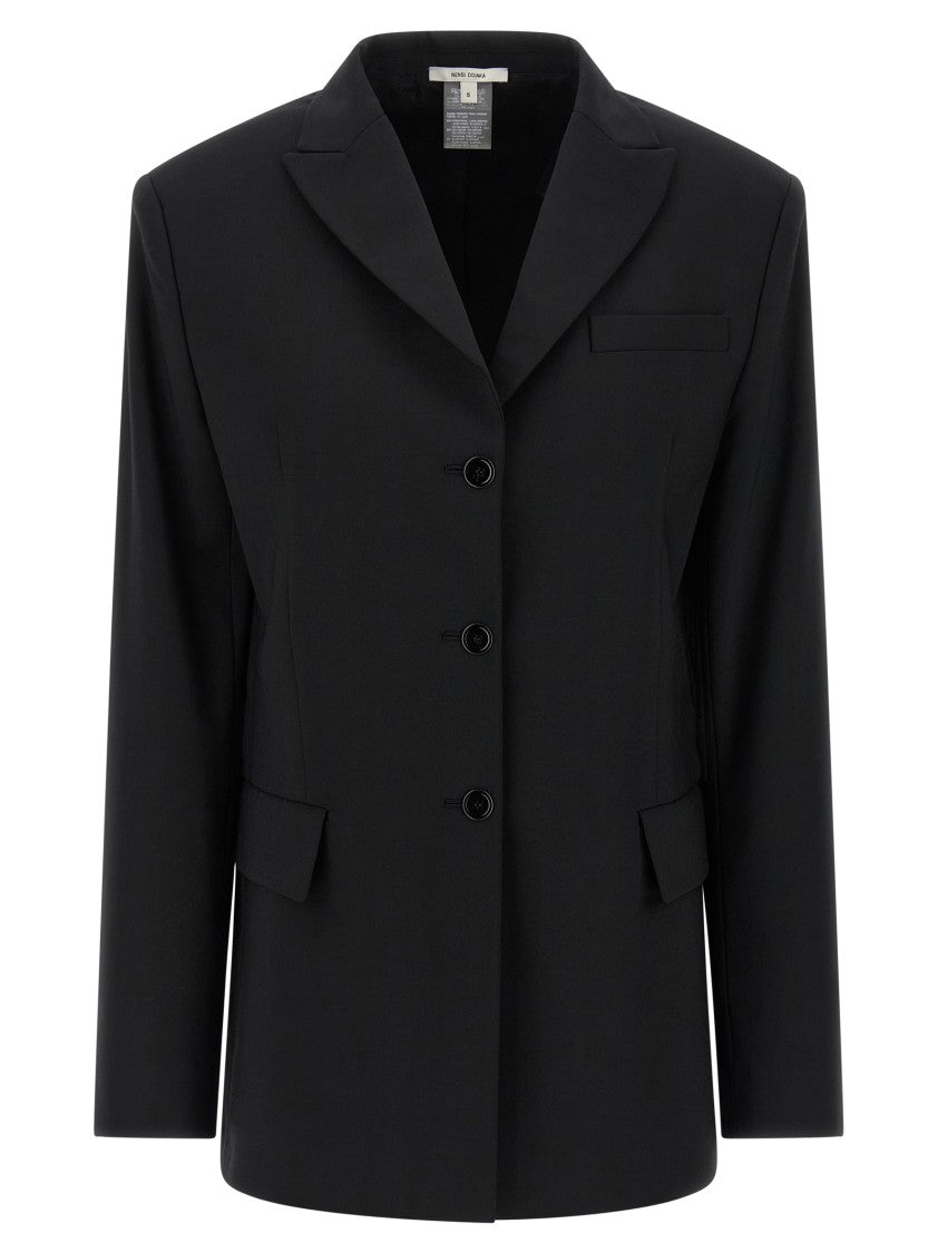 Nensi Dojaka Tailored Black Wool Blend Blazer With Adjustable Belt
