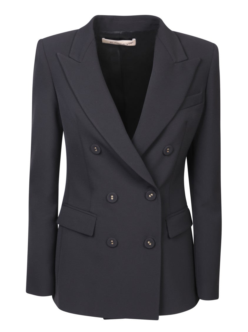 Blanca Vita Double-Breasted Tailored Black Jacket