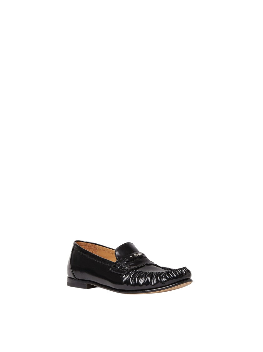 Fendi Gathered Polished Calf Leather Loafers