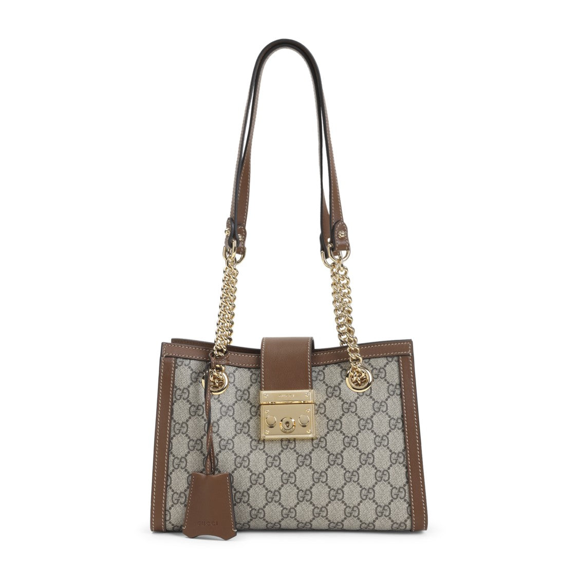 Gucci Structured Monogram Canvas Shoulder Bag With Leather Accents