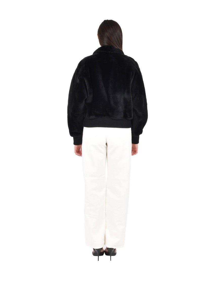 Max Mara Alpaca Fur Coat With Ribbed Wool Trim
