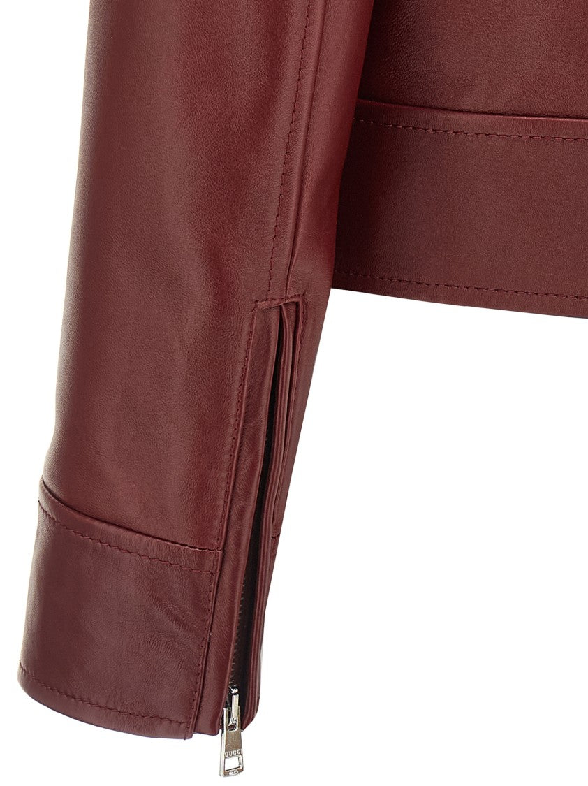 Gucci Deep Red Lamb Leather Biker Jacket