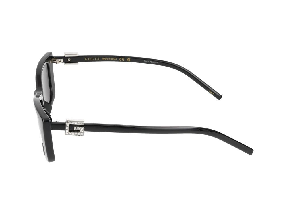 Gucci Black Metallic Logo Detail Oversized Square Sunglasses