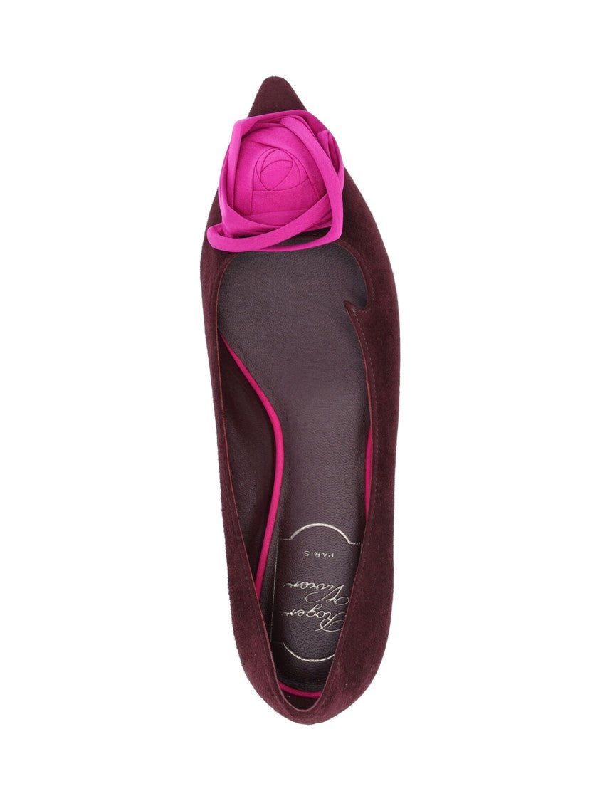 Roger Vivier Brown Rose Vivier Suede Flats