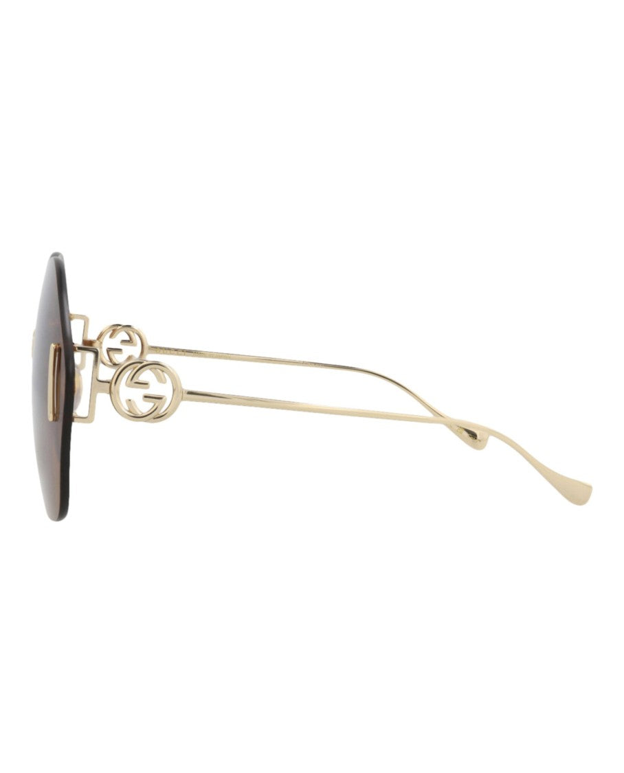 Gucci Round-Frame Metal Sunglasses With Gold-Tone Accents And Rimless Design