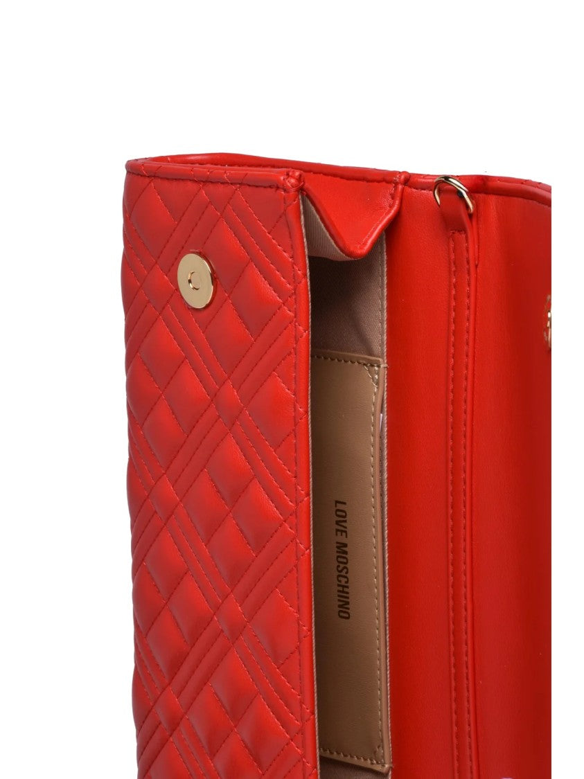 Love Moschino Red Polyurethane Quilted Baguette