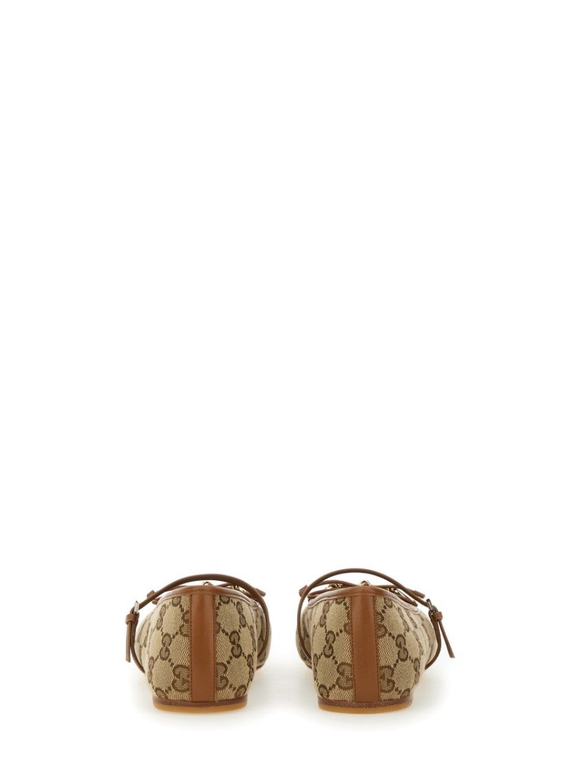 Gucci Monogram Canvas Horsebit Ballet Flats