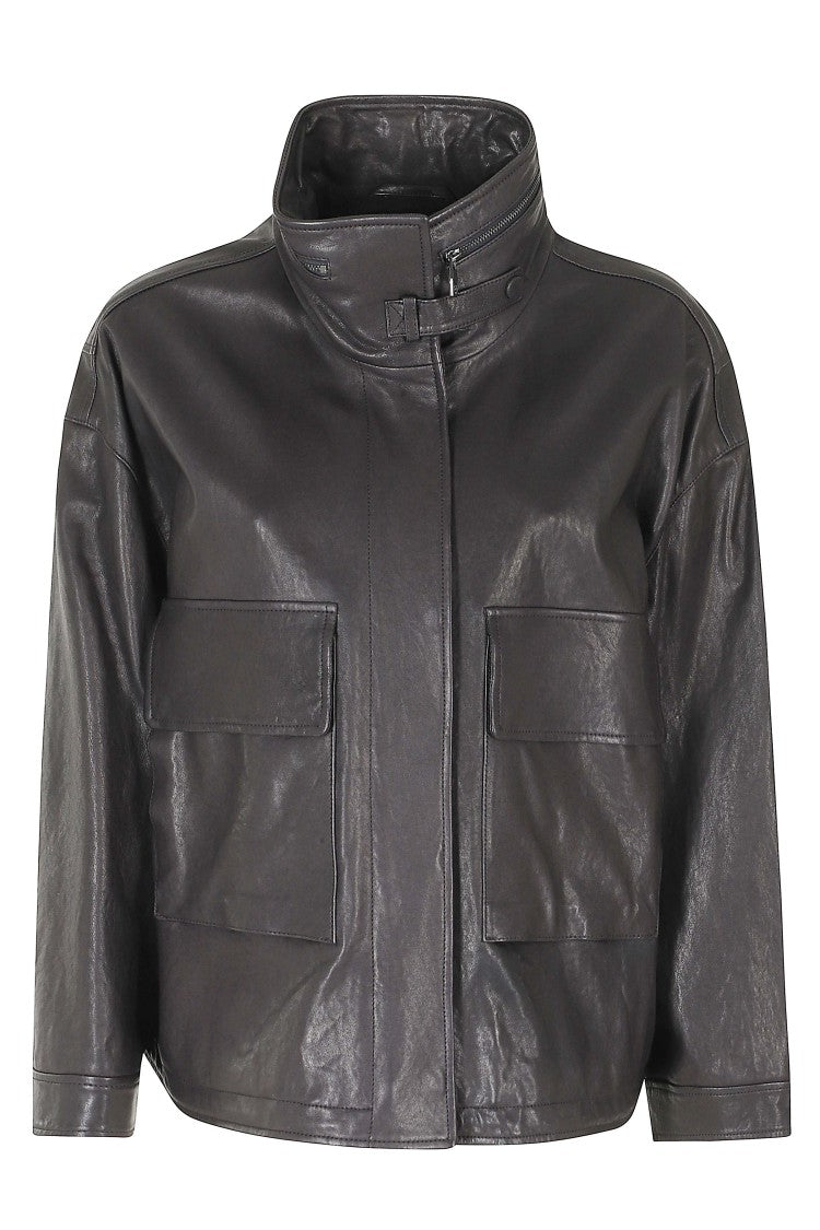 Emporio Armani Dark Brown Blouson Lambskin Leather Jacket