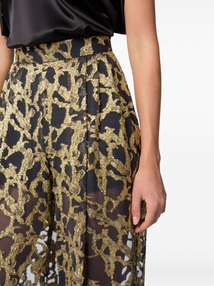 Nina Ricci Gold Marble-Effect Silk Wide-Leg Trousers